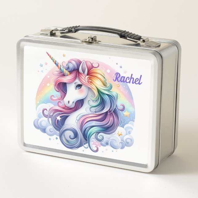 Einhorn- und Regenbogenmetalldose Metall Brotdose (Vorderseite)