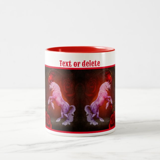 Einhorn und Rose Fantasiepferd Personalisiert Zweifarbige Tasse (Mittel)