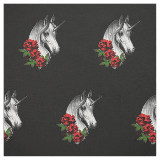 Einhorn und Rose Fantasy Goth Print Stoff