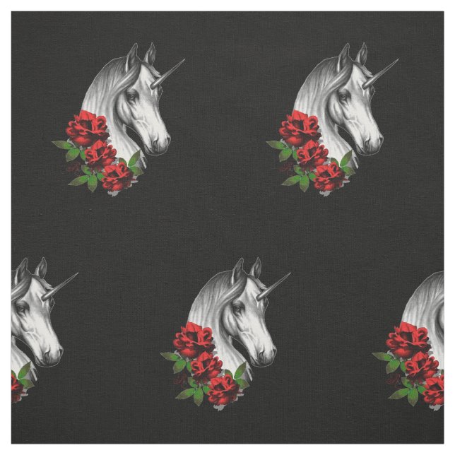 Einhorn und Rose Fantasy Goth Print Stoff (Muster)