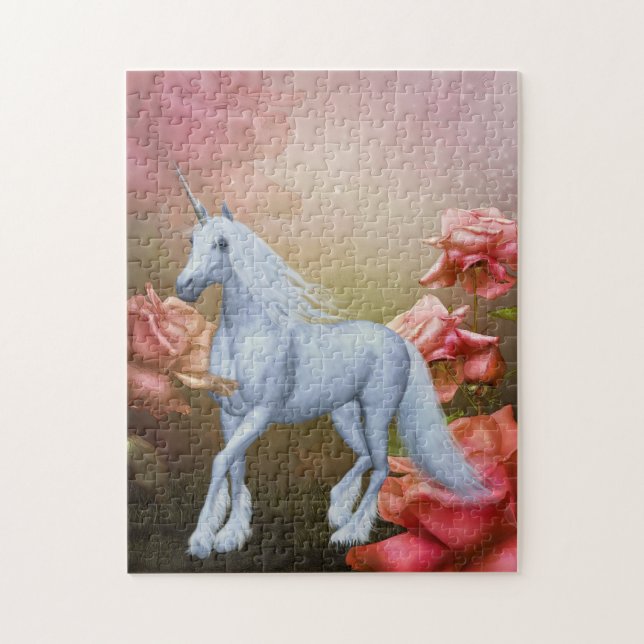 Einhorn und Rose Fantasy Horst Art Puzzle (Vertikal)
