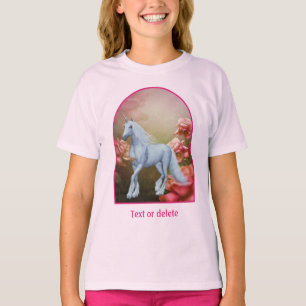 Einhorn und Rosen Fantasy-Pferd-Kunst T-Shirt
