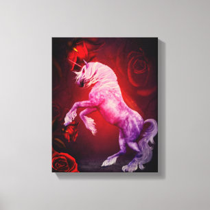 Einhorn und Rote Rosen Fantasy Horst Art Leinwanddruck