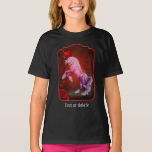 Einhorn und rote Rosen Fantasy-Pferdekunst  T-Shirt
