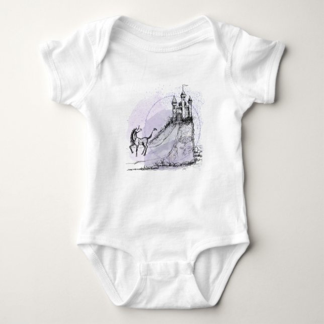 Einhorn und Schloss Baby Strampler (Vorderseite)