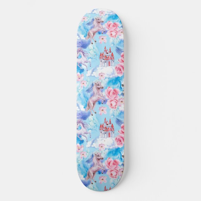 Einhorn und Schlösser Skateboard (Vorderseite)