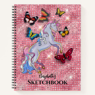 Einhorn und Schmetterlinge Glitzer Skizzenbuch Ros Notizbuch