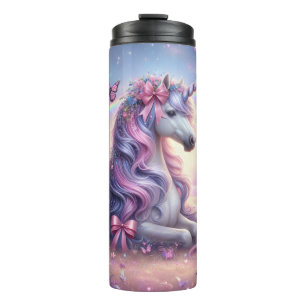 Einhorn und Schmetterlinge Pink Coquette Fantasy Thermosbecher