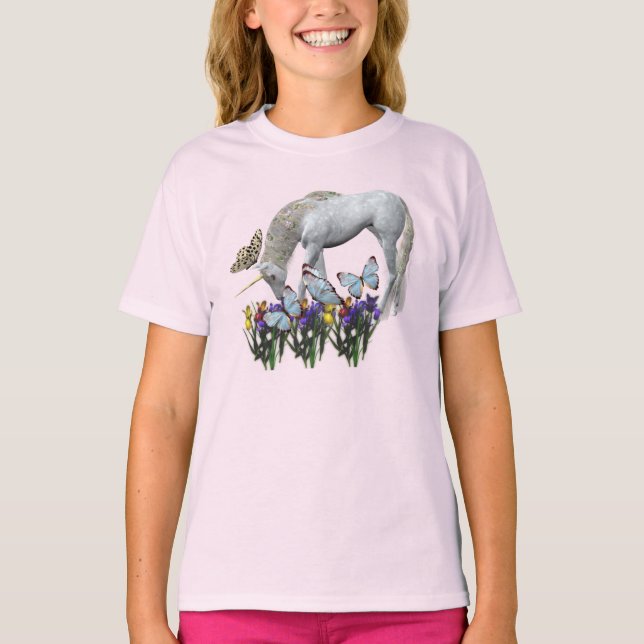 Einhorn und Schmetterlinge T-Shirt (Vorderseite)