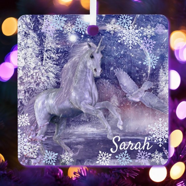 Einhorn und Schnee Name-Lavendel hinzufügen Ornament Aus Metall (Von Creator hochgeladen)
