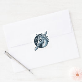 Einhorn und Schwert Mystisches Emblem-Design Quadratischer Aufkleber