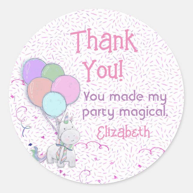 Einhorn und Sprinkel bunter Geburtstag Runder Aufkleber (Vorderseite)