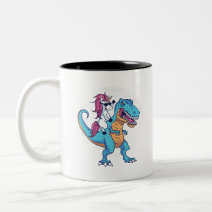 Einhorn und T-Rex Zweifarbige Tasse