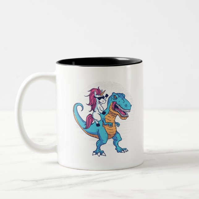 Einhorn und T-Rex Zweifarbige Tasse (Links)