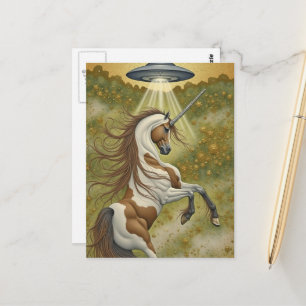 Einhorn und UFO Postkarte