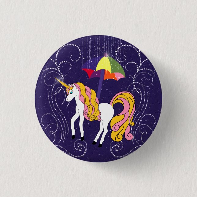Einhorn und Umbrella Whimsical Cartoon Art Button (Vorderseite)