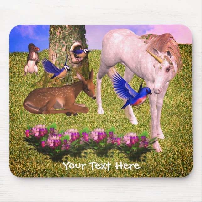 Einhorn und Wald Freunde Fantasy Art Mousepad (Vorne)