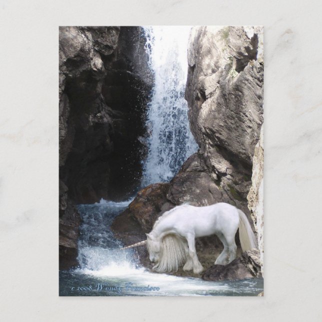 Einhorn und Wasserfall Postkarte (Vorderseite)