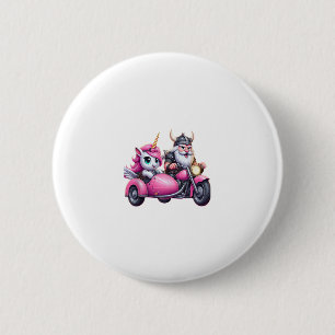 Einhorn und Wikinger fahren auf einem Motorrad Män Button
