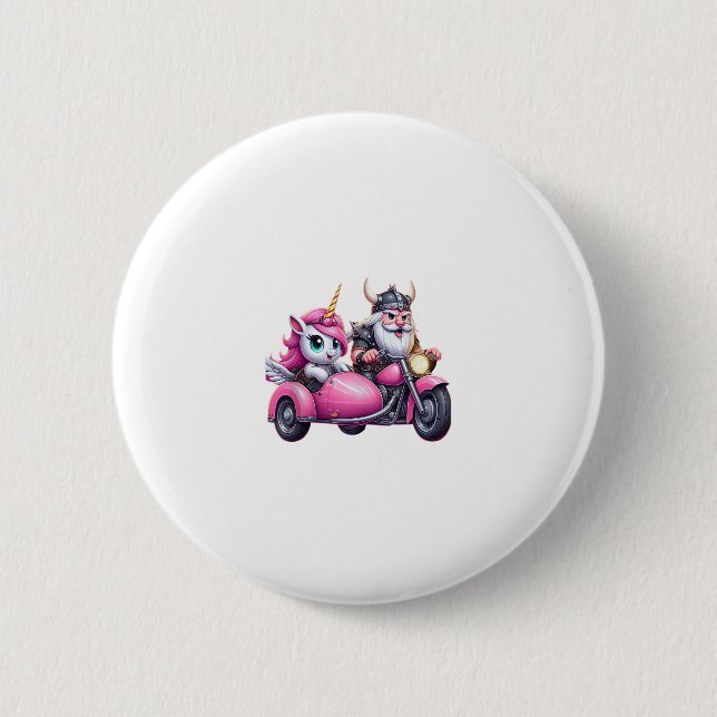 Einhorn und Wikinger fahren auf einem Motorrad Män Button (Vorderseite)