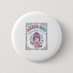 Einhorn-Unordentlicher-Bun-Einhorn-Mama-Retro-Stil Button