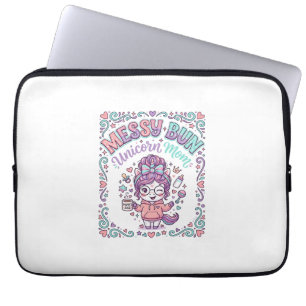Einhorn-Unordentlicher-Bun-Einhorn-Mama-Retro-Stil Laptopschutzhülle