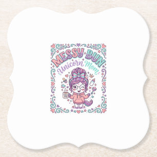 Einhorn-Unordentlicher-Bun-Einhorn-Mama-Retro-Stil Untersetzer