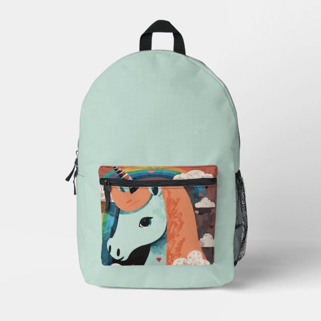 Einhorn unter Regenbogen & unter den Herzen Bedruckter Rucksack (Vorderseite)