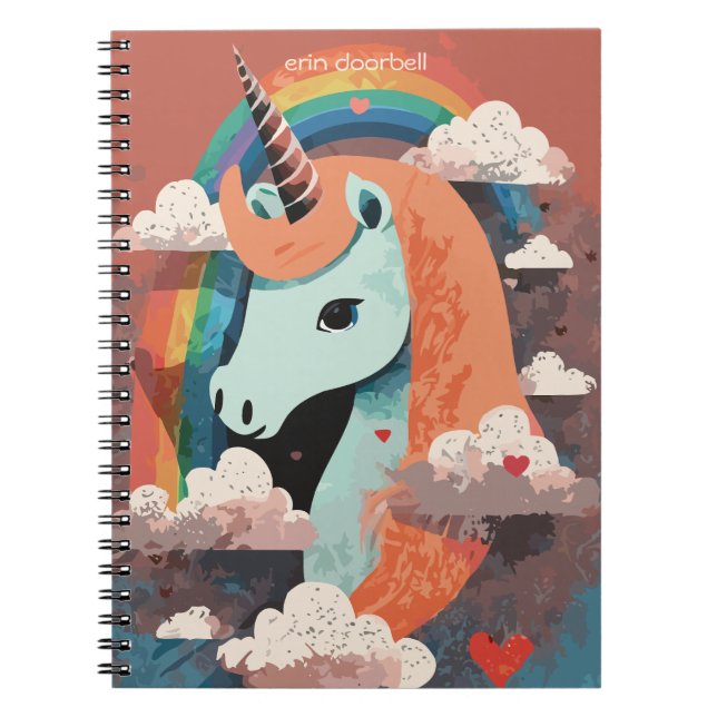 Einhorn unter Regenbogen & unter den Herzen Notizblock (Vorderseite)