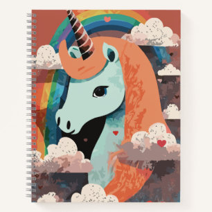 Einhorn unter Regenbogen & unter den Herzen Notizbuch
