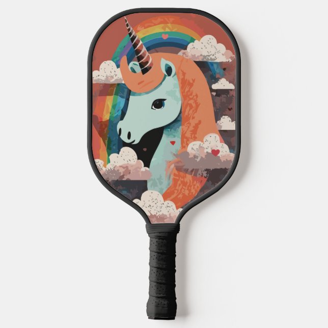 Einhorn unter Regenbogen & unter den Herzen Pickleball Schläger (Rückseite)