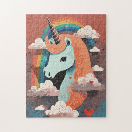 Einhorn unter Regenbogen & unter den Herzen Puzzle