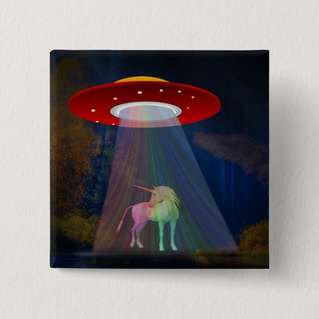 Einhorn unter UFO-Regenbogenbeam am Night, ZKoA Button (Vorderseite)