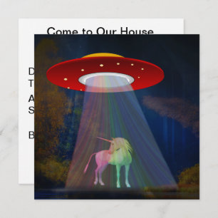 Einhorn unter UFO-Regenbogenbeam am Night, ZKoA Einladung