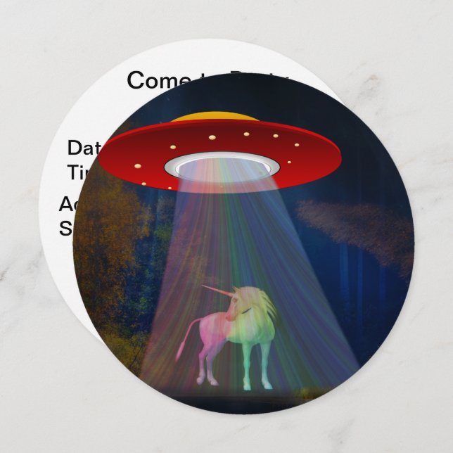 Einhorn unter UFO-Regenbogenbeam am Night, ZKoA Einladung (Vorne/Hinten)