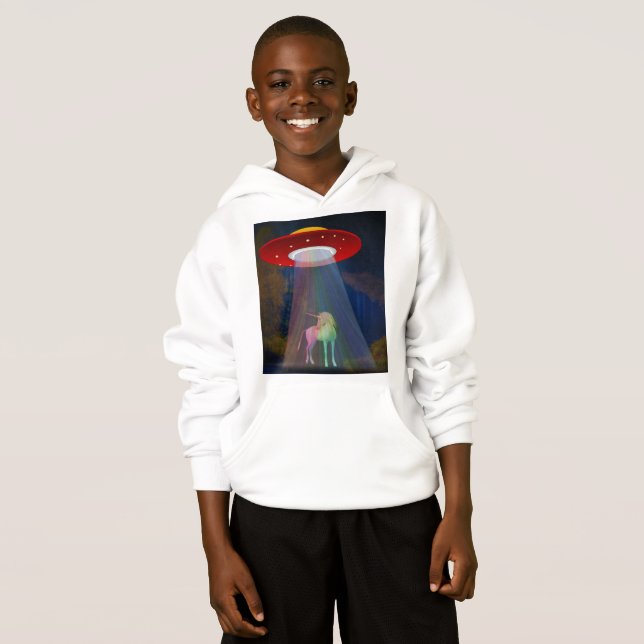 Einhorn unter UFO-Regenbogenbeam am Night, ZKoA Hoodie (Vorne ganz)