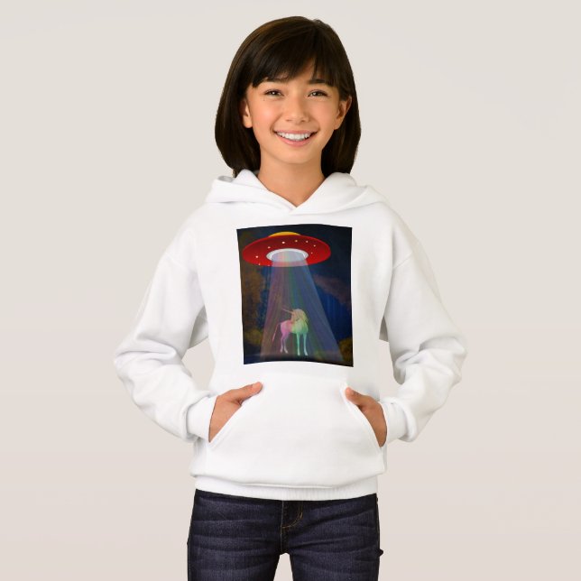 Einhorn unter UFO-Regenbogenbeam am Night, ZKoA Hoodie (Vorne ganz)