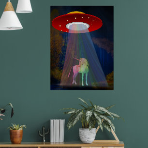 Einhorn unter UFO-Regenbogenbeam am Night, ZKoA Poster