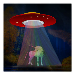Einhorn unter UFO-Regenbogenbeam am Night, ZKoA Poster