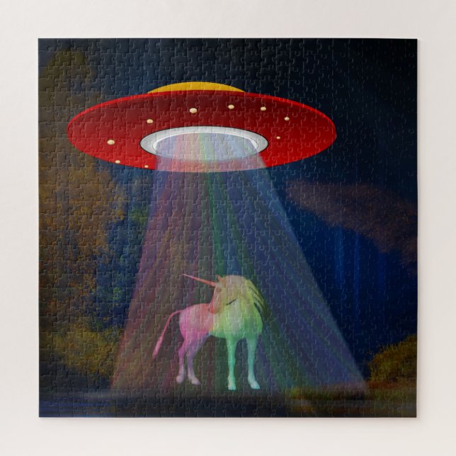 Einhorn unter UFO-Regenbogenbeam am Night, ZKoA Puzzle (Vertikal)