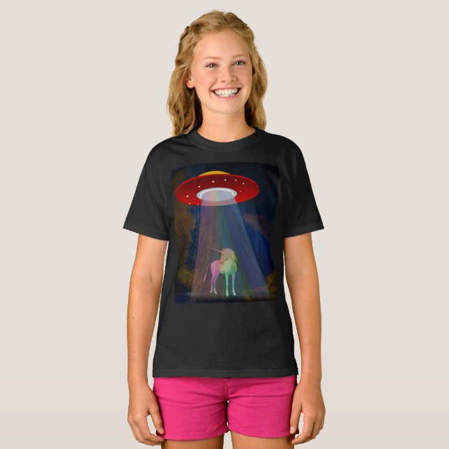 Einhorn unter UFO-Regenbogenbeam am Night, ZKoA T-Shirt (Vorne ganz)