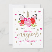 Einhorn Valentinstag-Karte Gold Rot und Rosa