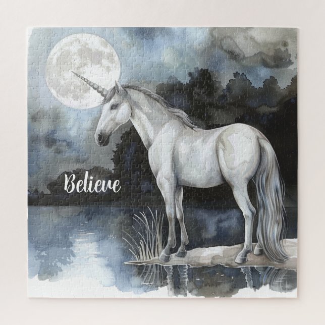 Einhorn Vollmond Glauben Puzzle (Vertikal)