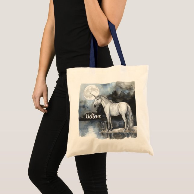 Einhorn Vollmond Glauben Tragetasche (Vorderseite (Produkt))