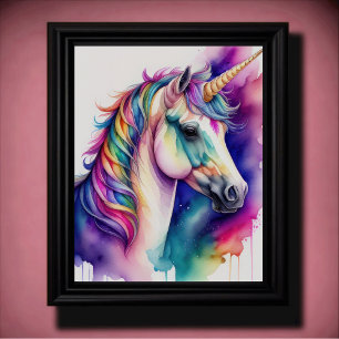 Einhorn von Wasserfarben in Candy Colors VII Poster