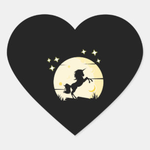 Einhorn vor dem Mond Herz-Aufkleber