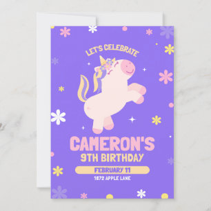 Einhorn-Vorlage zum 9. Geburtstag Einladung