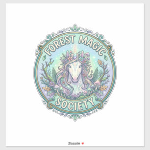 Einhorn-Wald-Magie-Gesellschaft Grafikdesign Weiß  Aufkleber