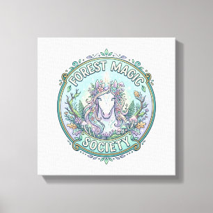 Einhorn-Wald-Magie-Gesellschaft Grafikdesign Weiß Leinwanddruck