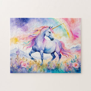 Einhorn-Wandern unter einem schimmernden Regenboge Puzzle